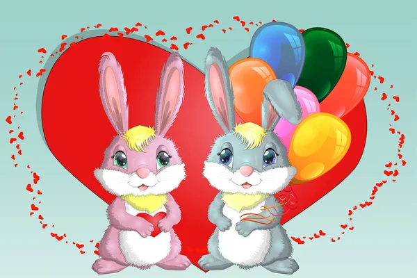 Feliz Día San Valentín Tarjeta Amor Par Conejitos Lindos Chica — Vector de stock