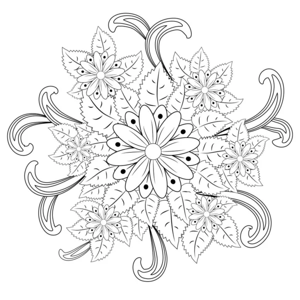 Cercle Noir Blanc Fleur Ornement Ornemental Dentelle Ronde Design — Image vectorielle