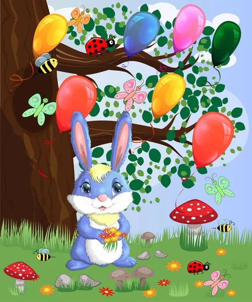 Блакитний Кролик Букетом Лісовій Галявині — стоковий вектор
