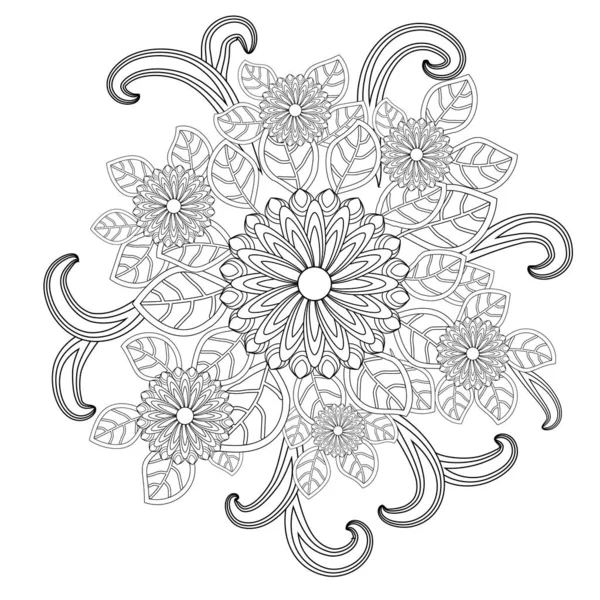 Doodle Sanat Çiçek Zentangle Çiçek Desenli — Stok Vektör