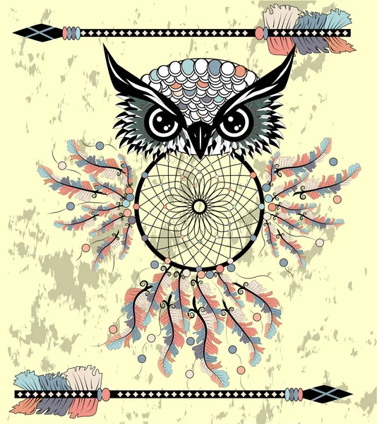 Dream Catcher Met Uil Vectorillustratie — Stockvector