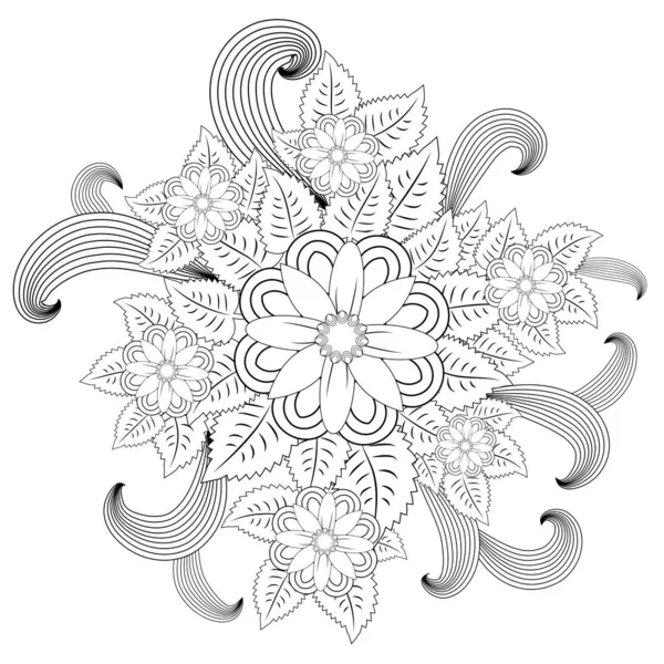 Mandalaa Floral Ornement Circulaire Stylisé Mandala Floral Dessin Noir Blanc — Image vectorielle