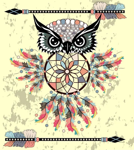 Dream Catcher Met Uil Vectorillustratie — Stockvector