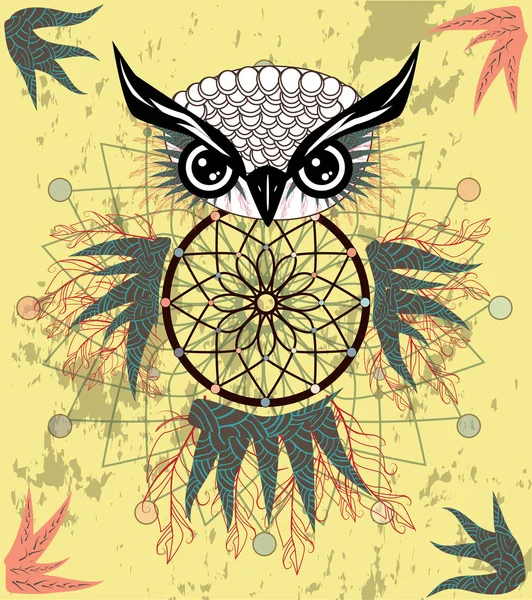 Dream Catcher Met Uil Vectorillustratie — Stockvector