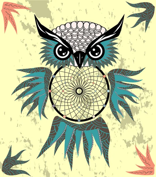 Dreamcatcher Uil Boho Style Cartoon Karakter Abstracte Boheemse Object Vectorillustratie — Stockvector