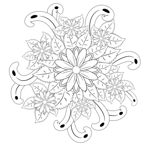 Siyah Beyaz Daire Çiçek Süsleme Süs Yuvarlak Dantel Tasarım Çiçek — Stok Vektör