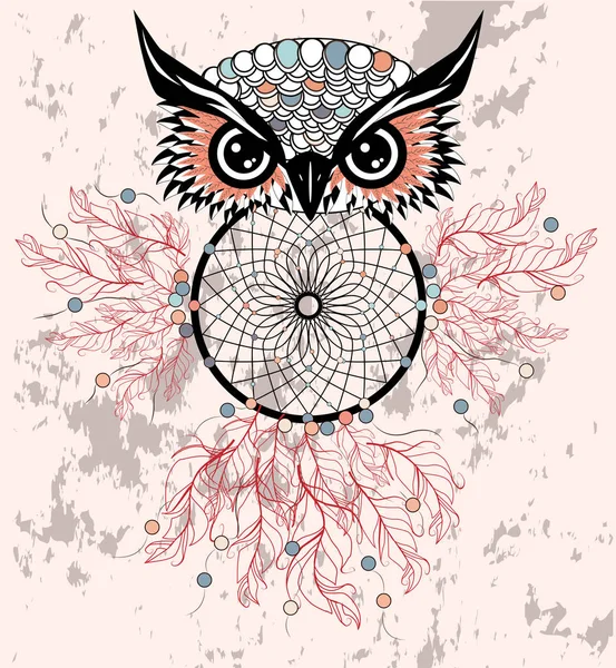 Dreamcatcher Owl American Indians Symbol — Stock Vector