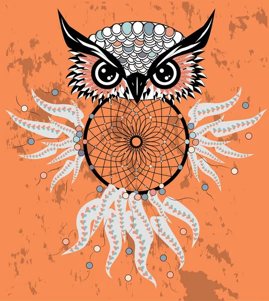 Dream Catcher Met Uil Vectorillustratie — Stockvector