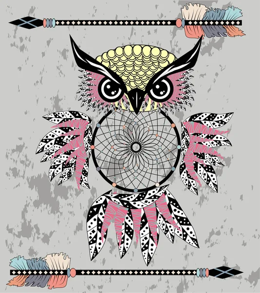 Dream Catcher Met Uil Vectorillustratie — Stockvector