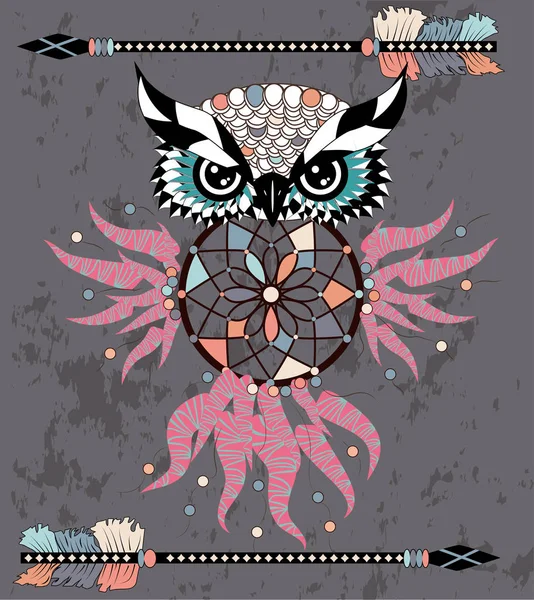 Dream Catcher Met Uil Vectorillustratie — Stockvector