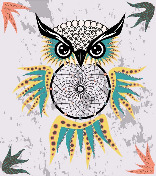 Dreamcatcher Uil Boho Style Cartoon Karakter Abstracte Boheemse Object Vectorillustratie — Stockvector