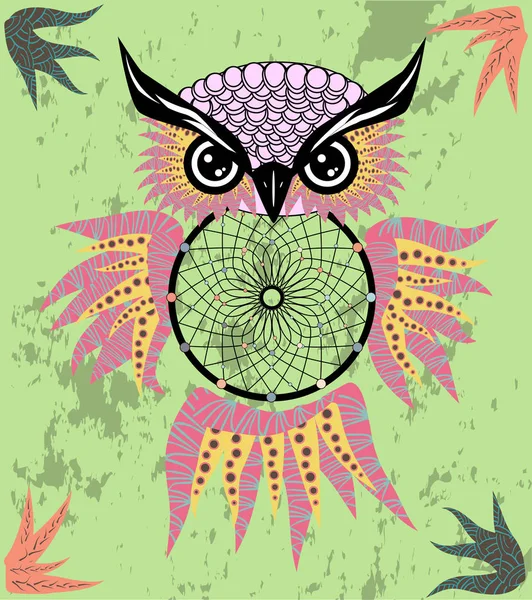 Indiase Decoratieve Dream Catcher Uil Grafische Stijl Vectorillustratie — Stockvector