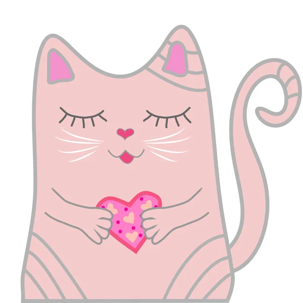 Смешной Розовый Кот Сердцем Иллюстрация — стоковый вектор