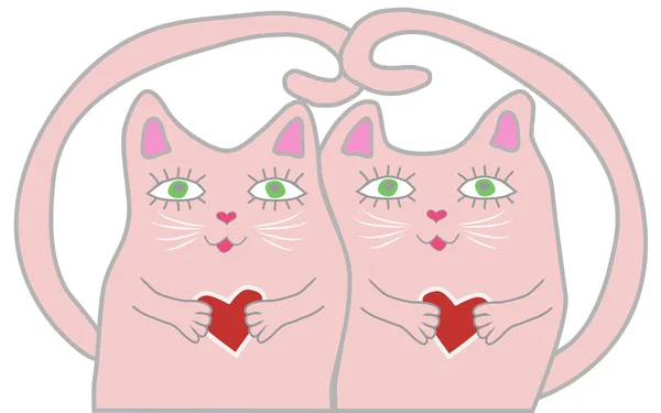 Walentynki Karty Kilka Cute Kotów — Wektor stockowy