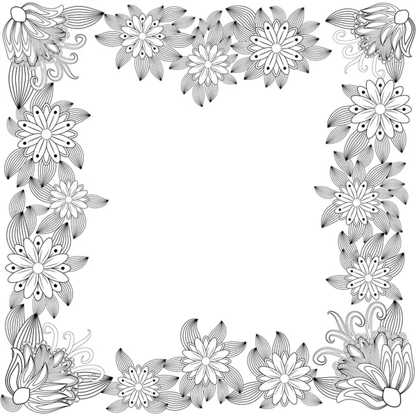 黒と白の花フレーム イラスト — ストックベクタ