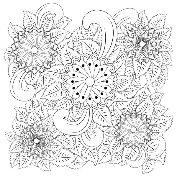 Чорно Біле Коло Квітки Орнаменті Декоративних Навколо Мереживо Дизайн Квіткові — стоковий вектор