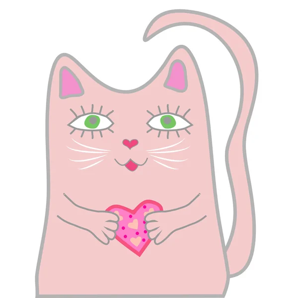 Funny Pink Cat Heart Illustration — Stock Vector