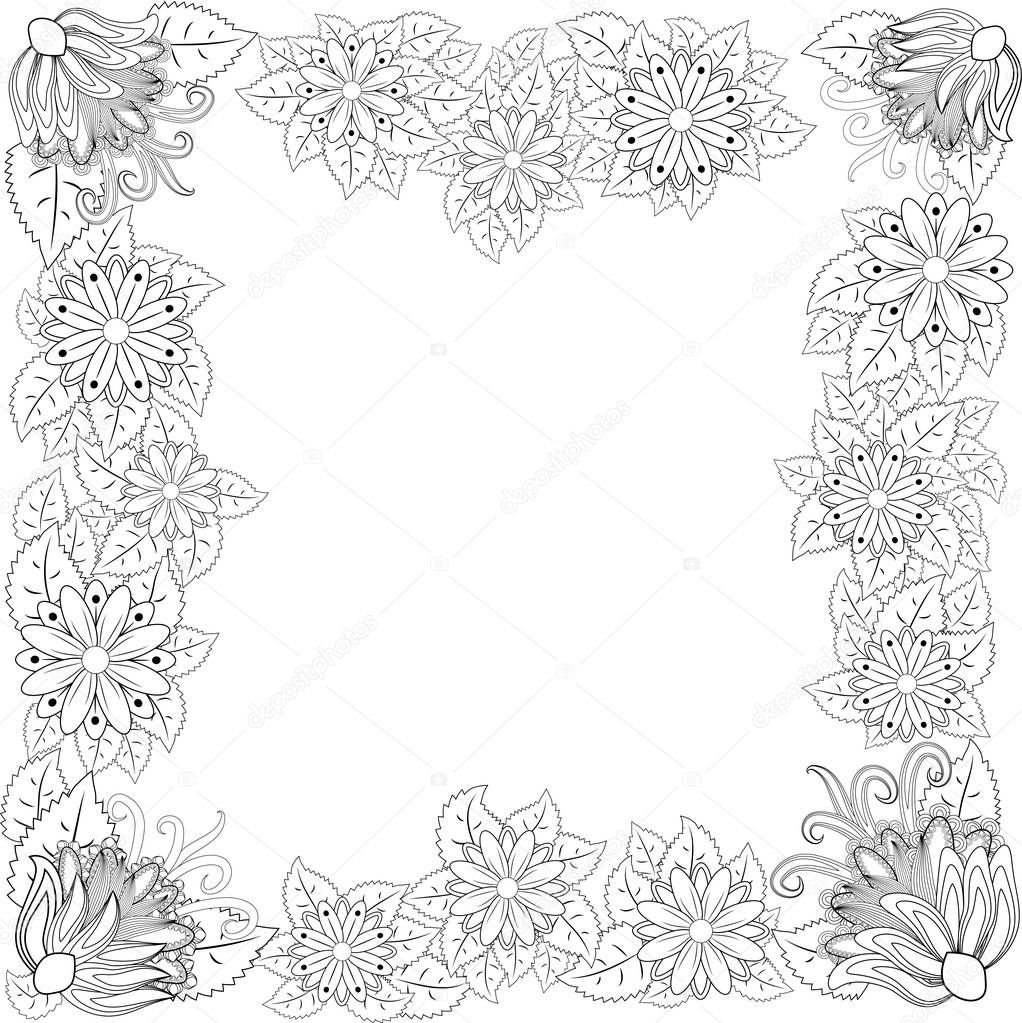 Black and white flower frame, illustration