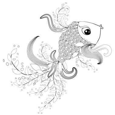 çiçek desenli dekoratif grafik balık