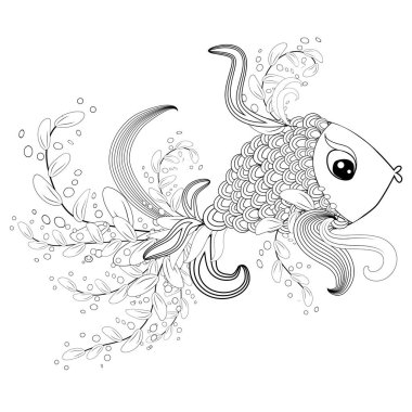 çiçek desenli dekoratif grafik balık