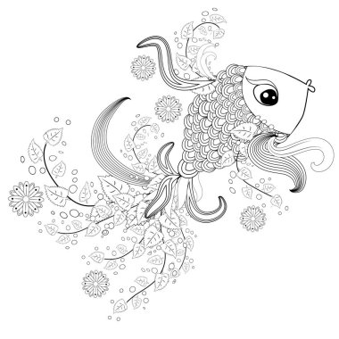 çiçek desenli dekoratif grafik balık