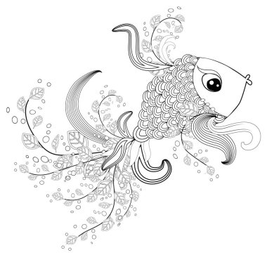 çiçek desenli dekoratif grafik balık