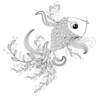 çiçek desenli dekoratif grafik balık