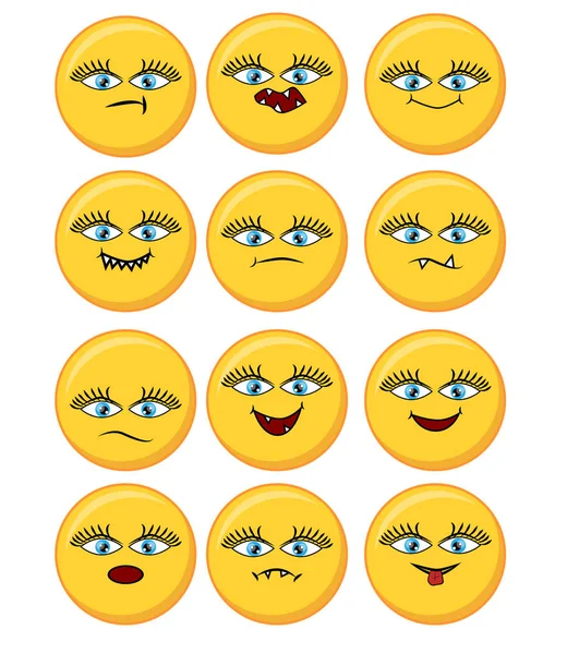 Conjunto Diferentes Caras Emoticones Amarillos — Vector de stock