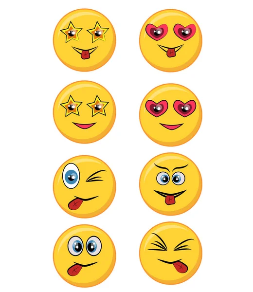 Conjunto Diferentes Caras Emoticones Amarillos — Vector de stock