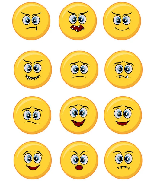 Conjunto Diferentes Caras Emoticones Amarillos — Vector de stock