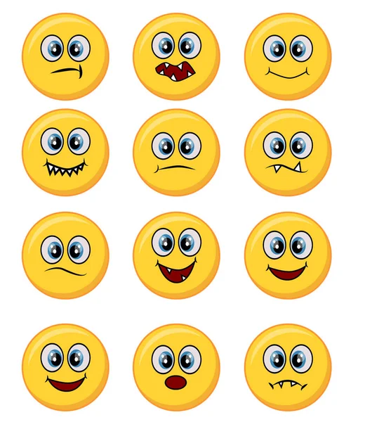 Conjunto Diferentes Caras Emoticones Amarillos — Vector de stock