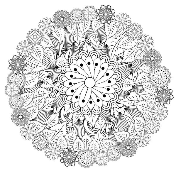 Περίγραμμα Σχεδίασης Floral Μοτίβο Μαύρο Και Άσπρο Χρώμα — Διανυσματικό Αρχείο