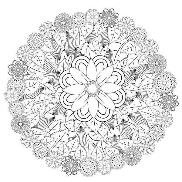 Çizim Çiçek Desenli Siyah Beyaz Renklerde Anahat — Stok Vektör