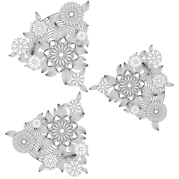 Zwart Wit Sier Bloemmotief — Stockvector