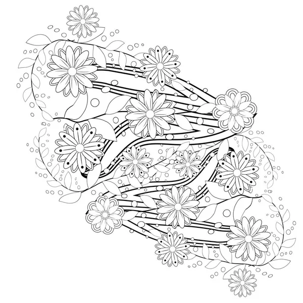 Skissera Ritning Blommigt Mönster Svart Och Vitt — Stock vektor