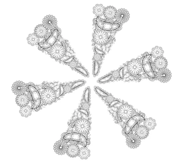 Motif Floral Ornemental Noir Blanc — Image vectorielle