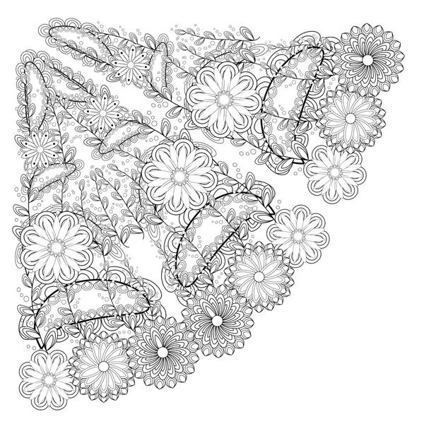 Umrisszeichnung Blumenmuster Schwarz Weißen Farben — Stockvektor
