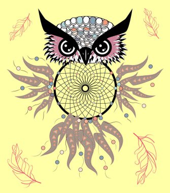 Düş kapanı ile sanatsal baykuş. Grafik Sanatlar, dotwork