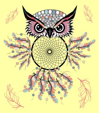 Düş kapanı ile sanatsal baykuş. Grafik Sanatlar, dotwork