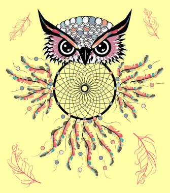 Düş kapanı ile sanatsal baykuş. Grafik Sanatlar, dotwork