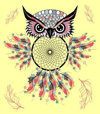 Düş kapanı ile sanatsal baykuş. Grafik Sanatlar, dotwork