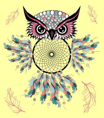 geleneksel dövme baykuş dream catcher simge tutun.