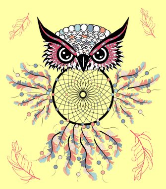 geleneksel dövme baykuş dream catcher simge tutun.