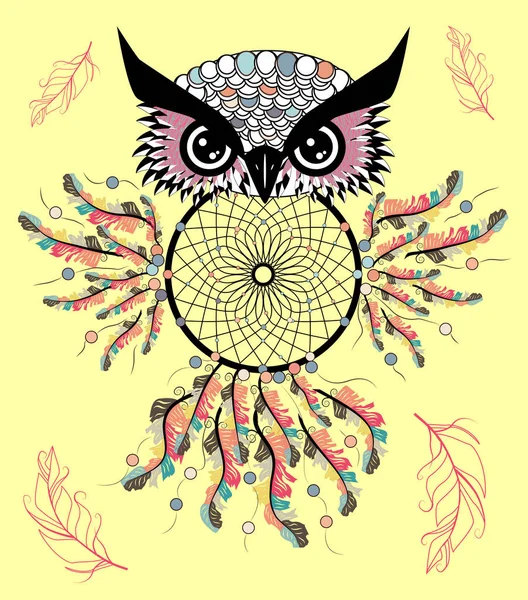 Düş kapanı ile sanatsal baykuş. Grafik Sanatlar, dotwork