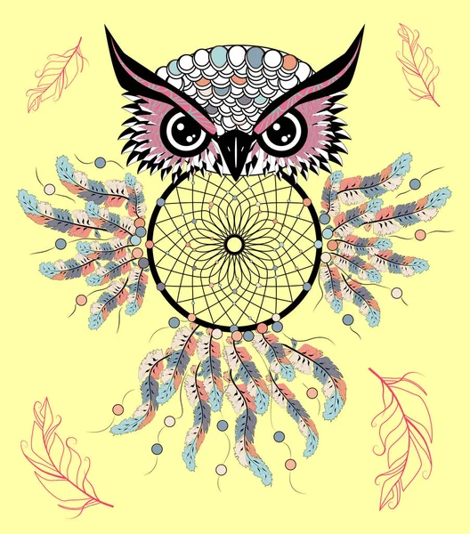 Hibou Motifs Sur Fond Grunge Tatouage Totem Indien Africain Design — Image vectorielle