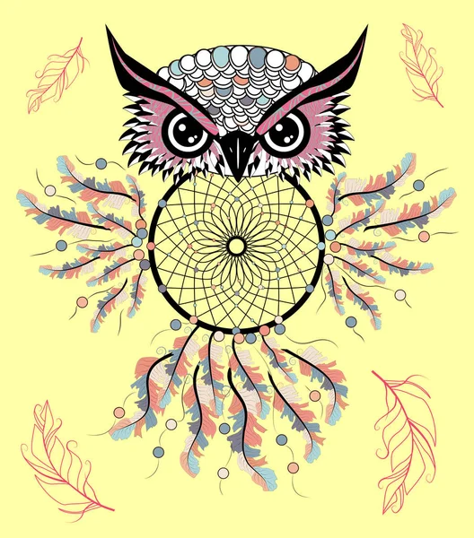 Estilo Boho Búho Color Con Flechas Tribales Ilustración Búho Tribal — Archivo Imágenes Vectoriales