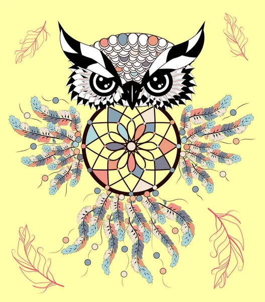 Couleur Mignonne Ornementale Décorative Hibou Tomber Amoureux Doodle — Image vectorielle