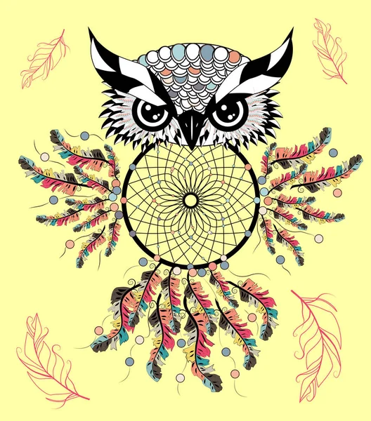 Couleur Mignonne Ornementale Décorative Hibou Tomber Amoureux Doodle — Image vectorielle