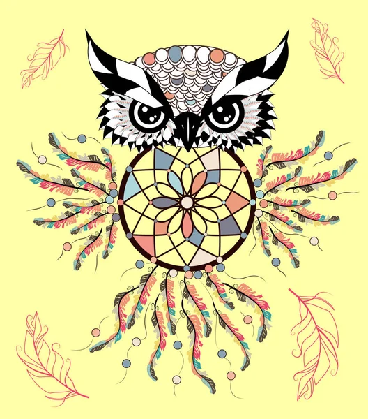 Couleur Mignonne Ornementale Décorative Hibou Tomber Amoureux Doodle — Image vectorielle