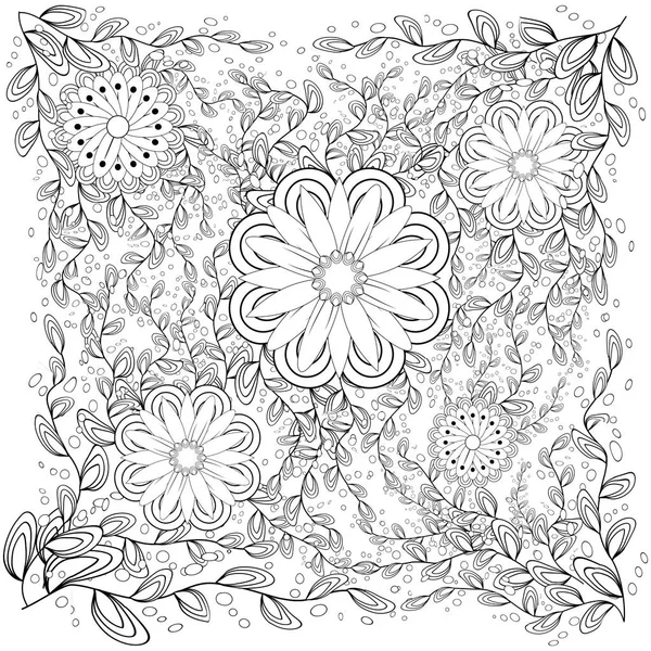 Fondo Floral Monocromático Adorno Dibujado Mano Con Corona Floral Plantilla — Archivo Imágenes Vectoriales